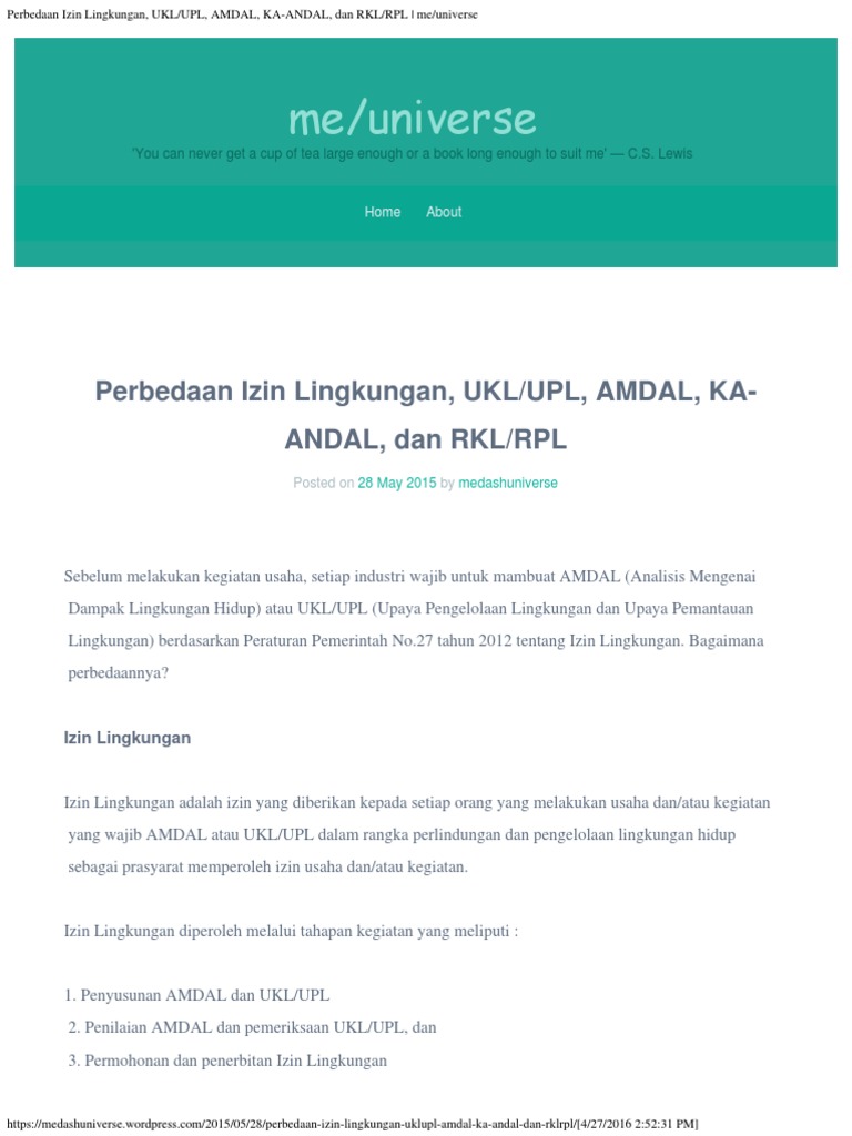 Perbedaan AMDAL dan UKL/UPL | PDF