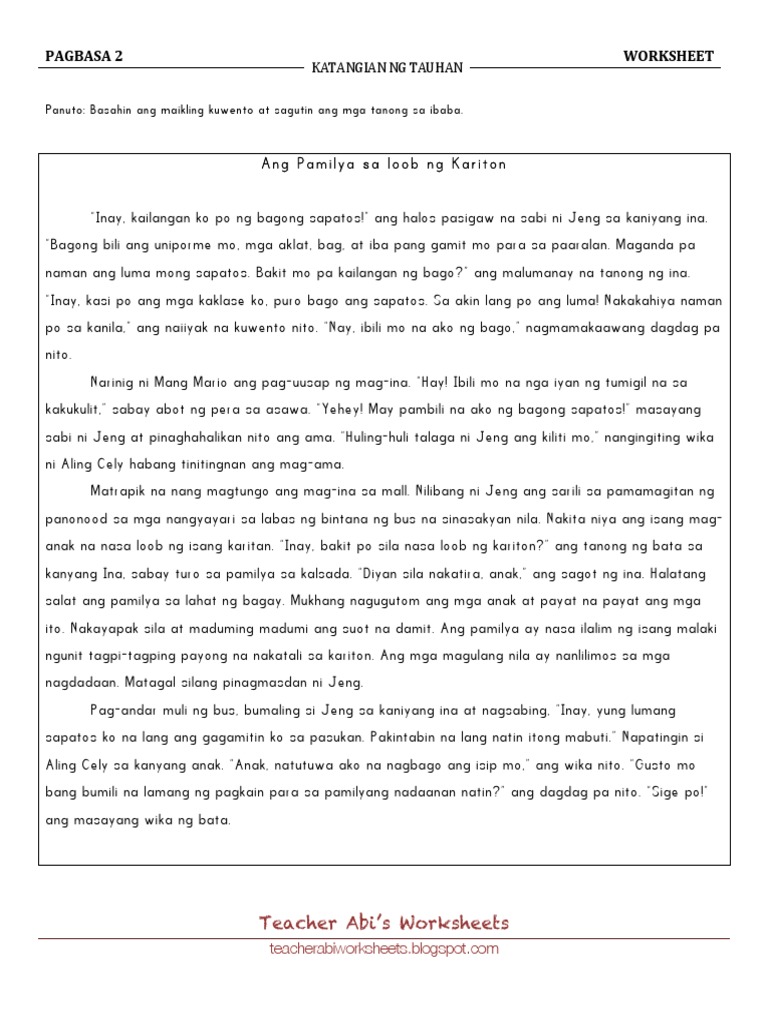 pagbasa2 pagtukoy sa katangian ng mga tauhan 1 pdf pdf