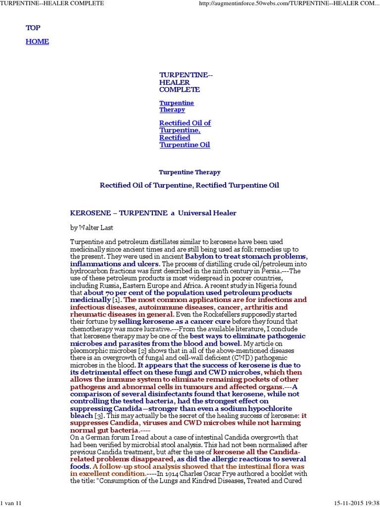 KEROSENE AND TURPENTINE AS UNIVERSAL HEALERS A COMPREHENSIVE GUIDE TO