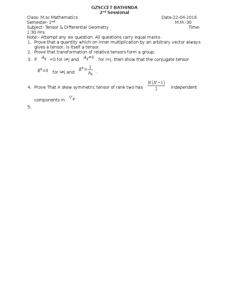 Tensor & Differential Geometry Exam | PDF