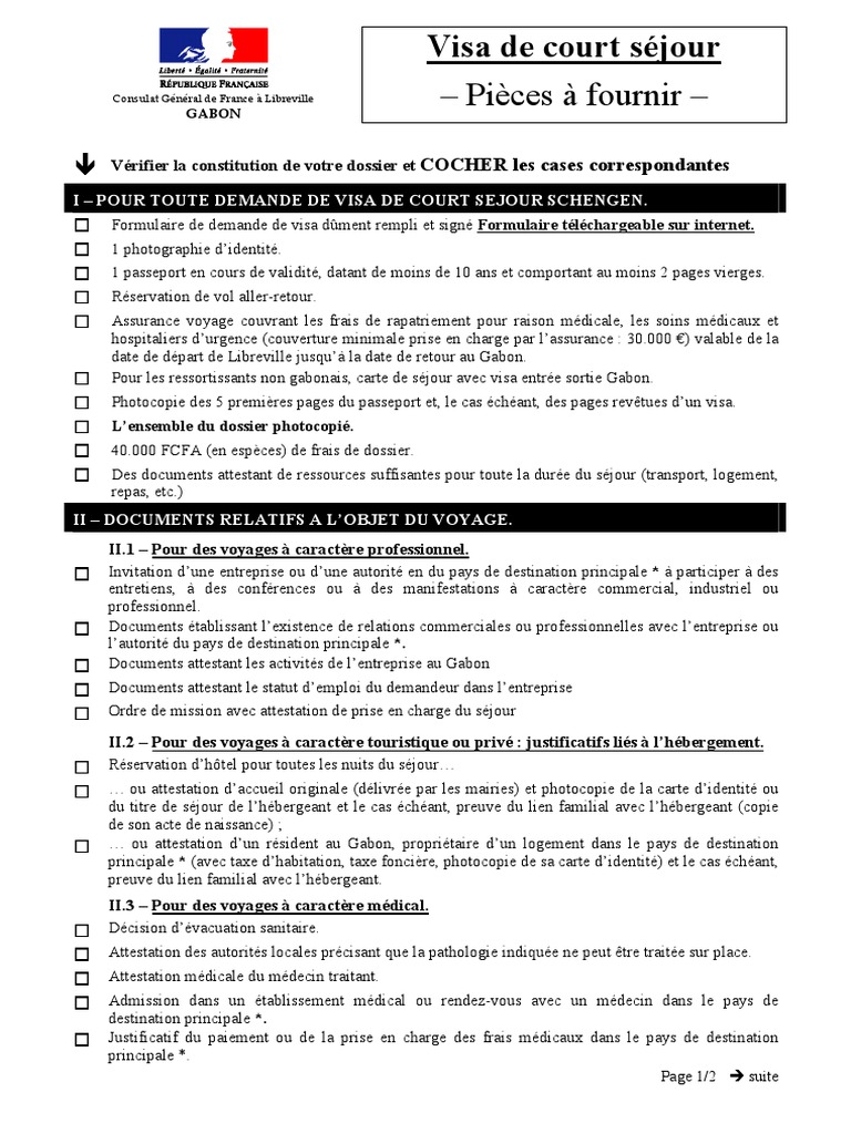 0321 Pieces A Produire Court-Sejour | PDF | Visa (Document) | Passeport