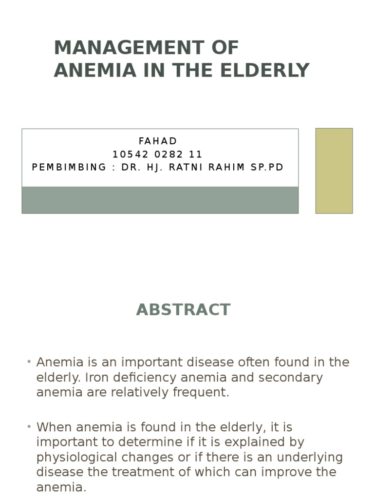 Anemia Management in Elderly | PDF