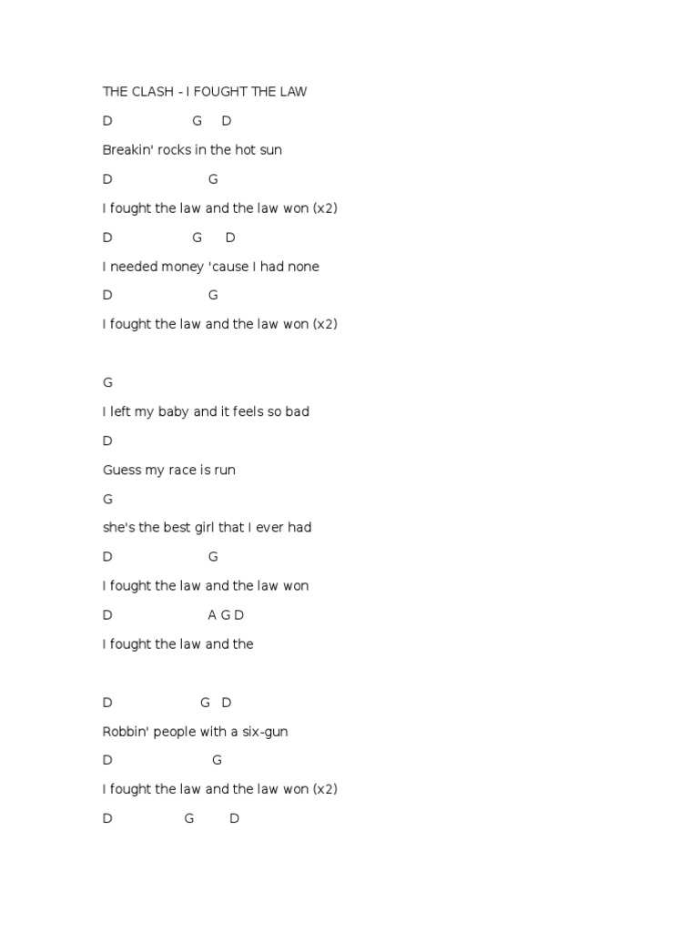 I Fought The Law Chords PDF