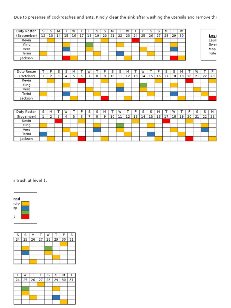 Staff Duty Roster and Cleanup Tasks | PDF