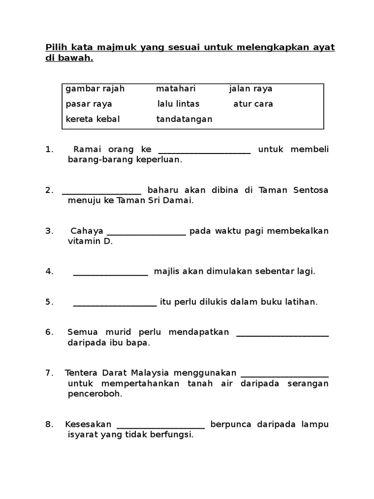 Latihan Kata Majmuk Latihan Kata Majmuk