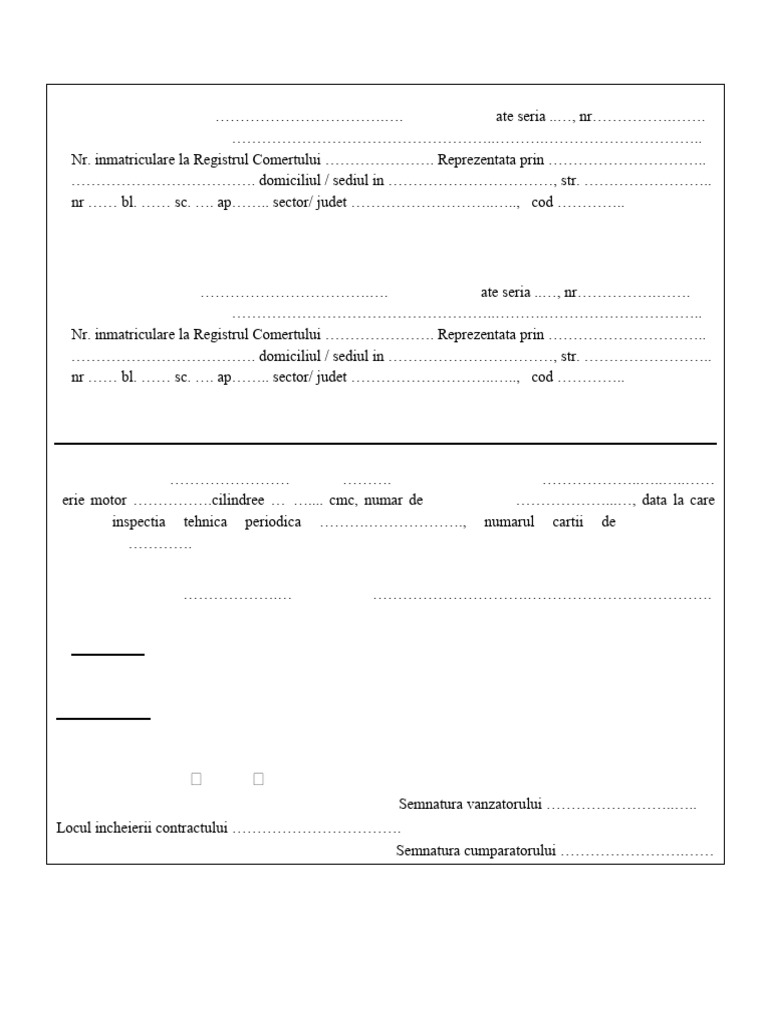 Contract De Vanzare Cumparare Pentru Un Vehicul Folosit