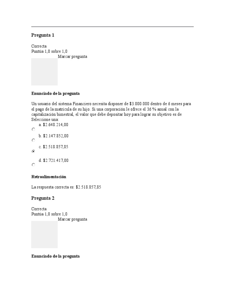 Quiz 1 Matematicas Financieras | PDF | Tasas de interés | Finanzas ...