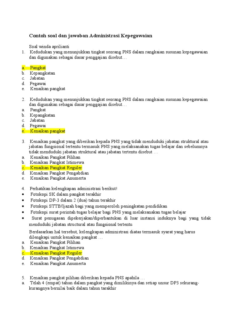 Contoh Soal Materi Kepegawaian