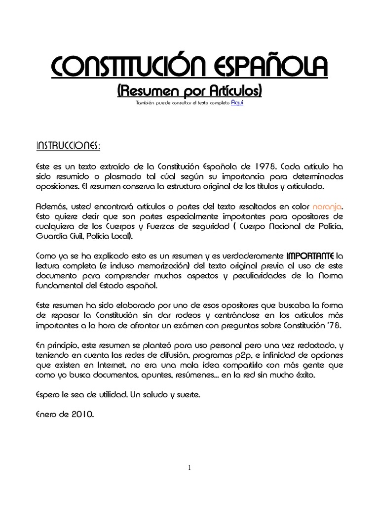 Artículos Más Importantes De La Constitución Oposiciones