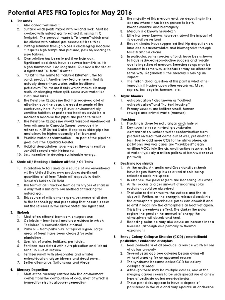 apes potential frq topics for may 2016 v2 Oil Sands Petroleum