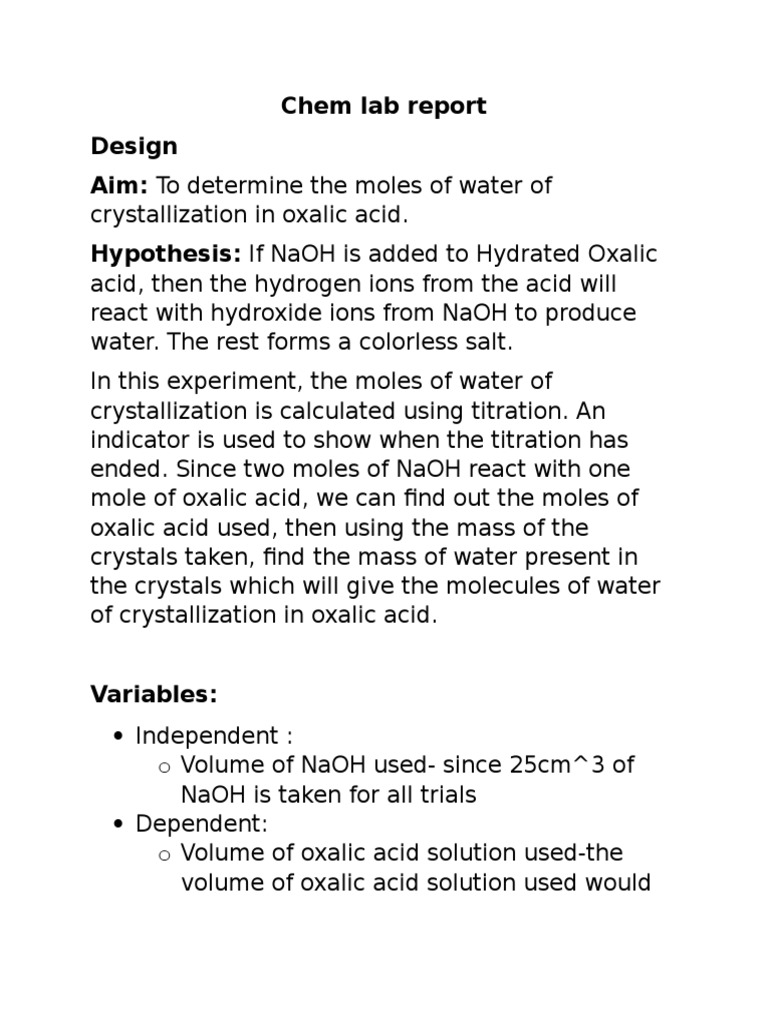 Chem Lab Report Oxalic Acid PDF Titration Chemistry