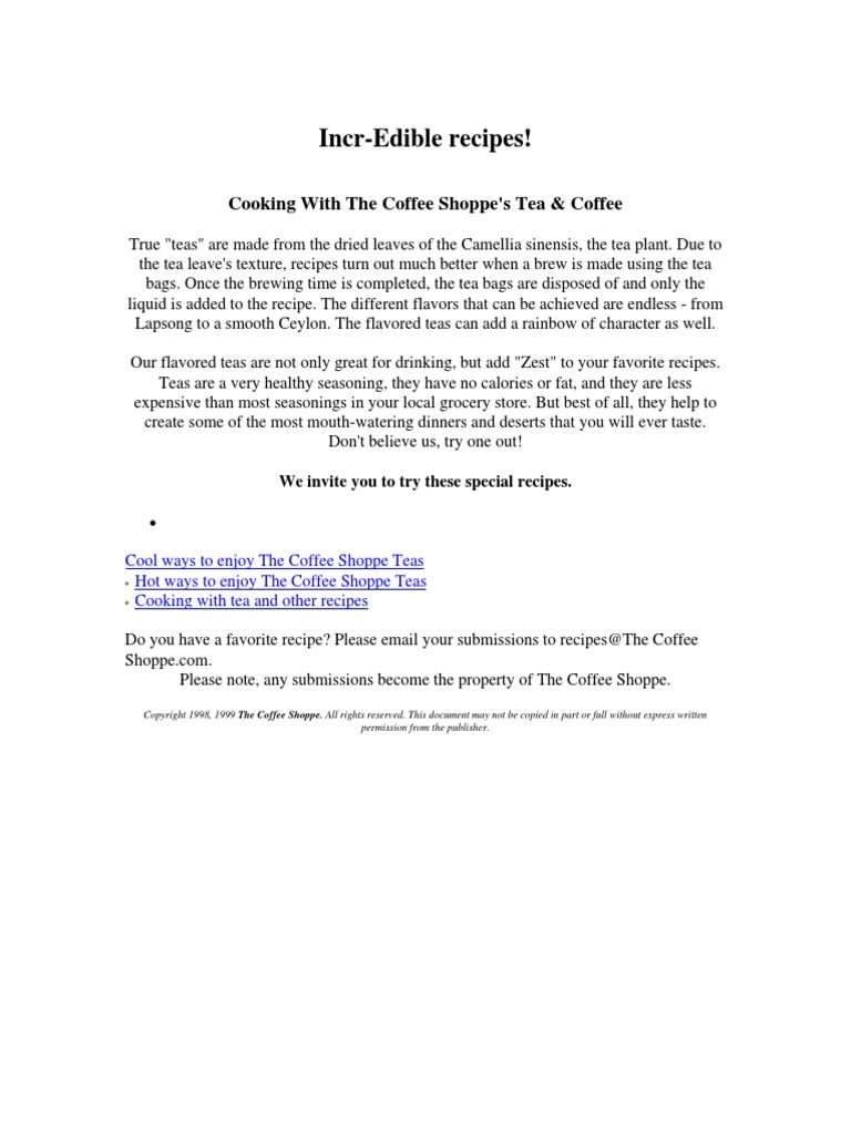 Coffee Shop Recipe Book PDF Tea Foods