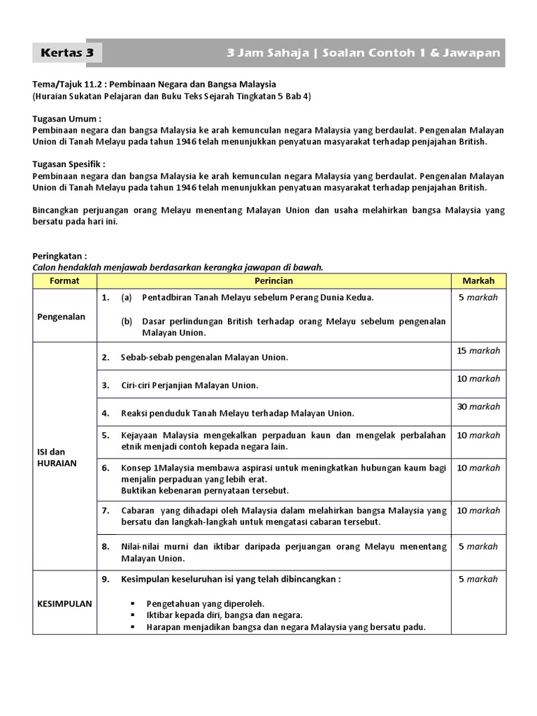 Contoh Soalan Kbat Kertas 3 Sejarah Tingkatan 5 Bab 1 