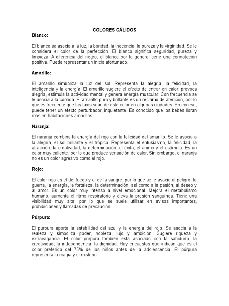 Colores Cálidos y Su Significado | PDF | Blanco | Color