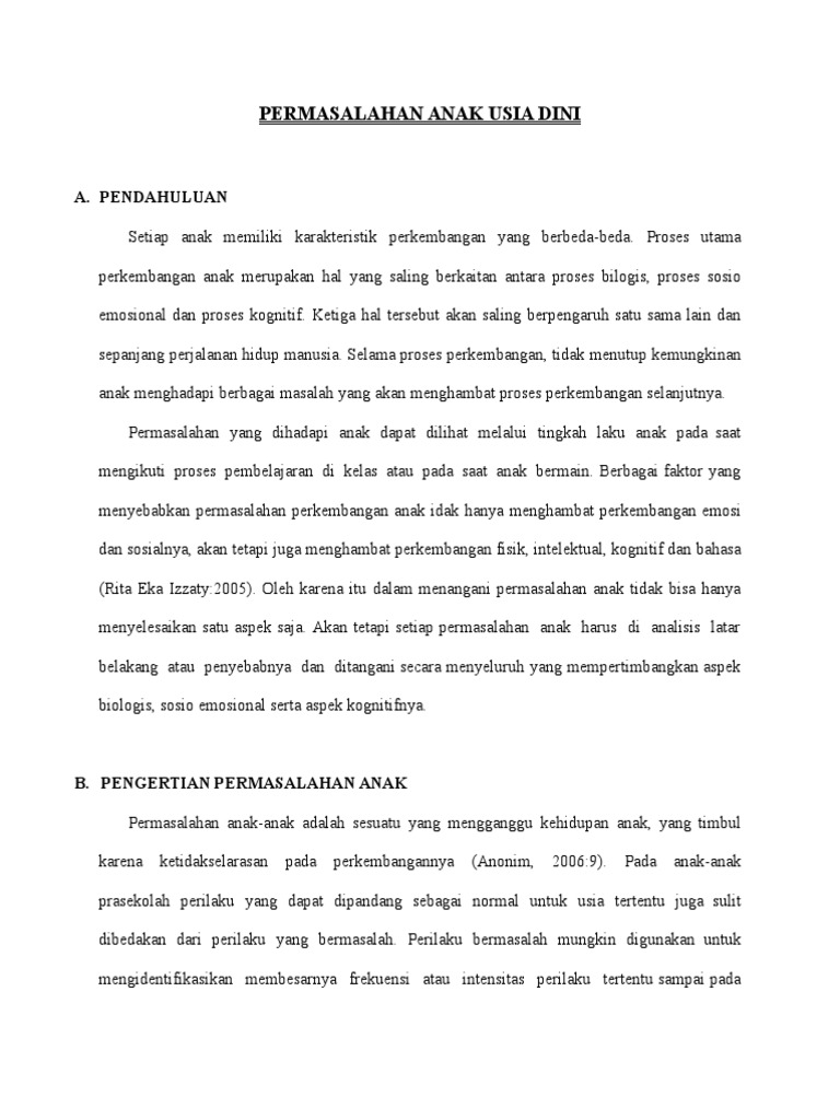 Permasalahan Anak Usia Dini