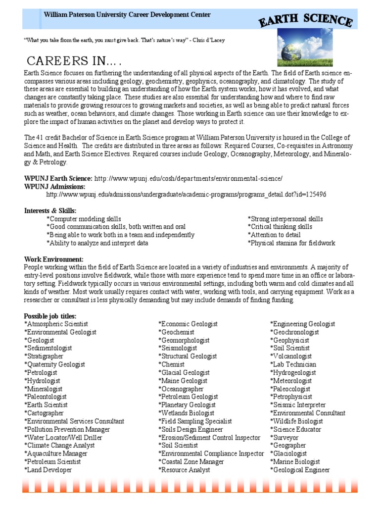 Earth Science Careers in PDF Environmental Science Earth Sciences