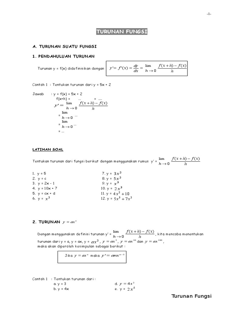 Materi Turunan Fungsi Sma Kelas 11 Pdf