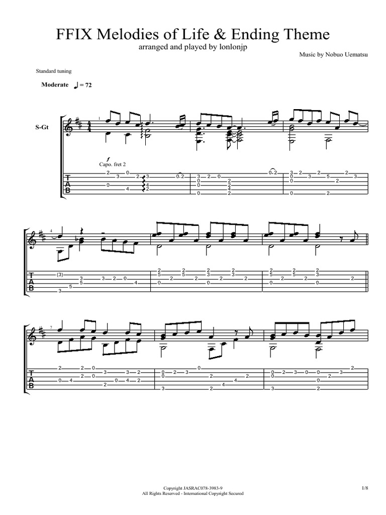 A Final Fantasy Transcription For Guitar Theme | PDF | String ...