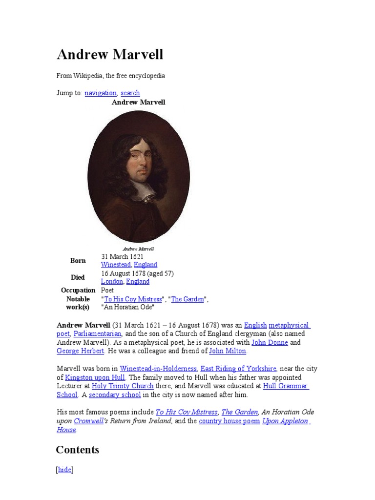 Andrew Marvell Poetry Fiction Literature