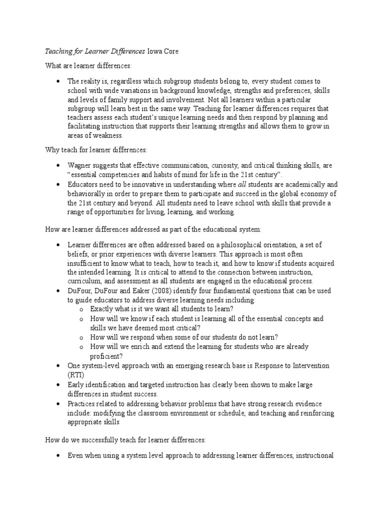 Teaching For Learner Differences Articles | PDF | Applied Psychology ...