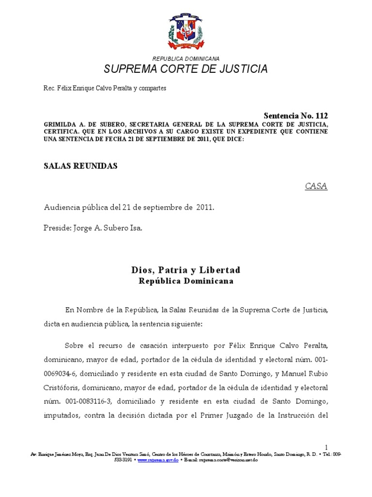 Sentencia 112 de la Suprema Corte RD | PDF | Ley procesal | Caso de ley