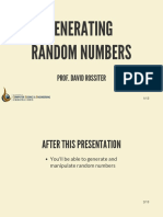 Generating Random Numbers: Prof. David Rossiter