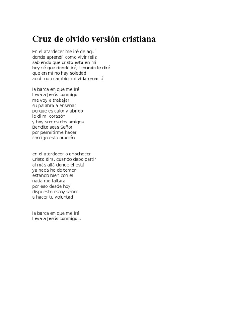 Cruz de Olvido Versión Cristiana