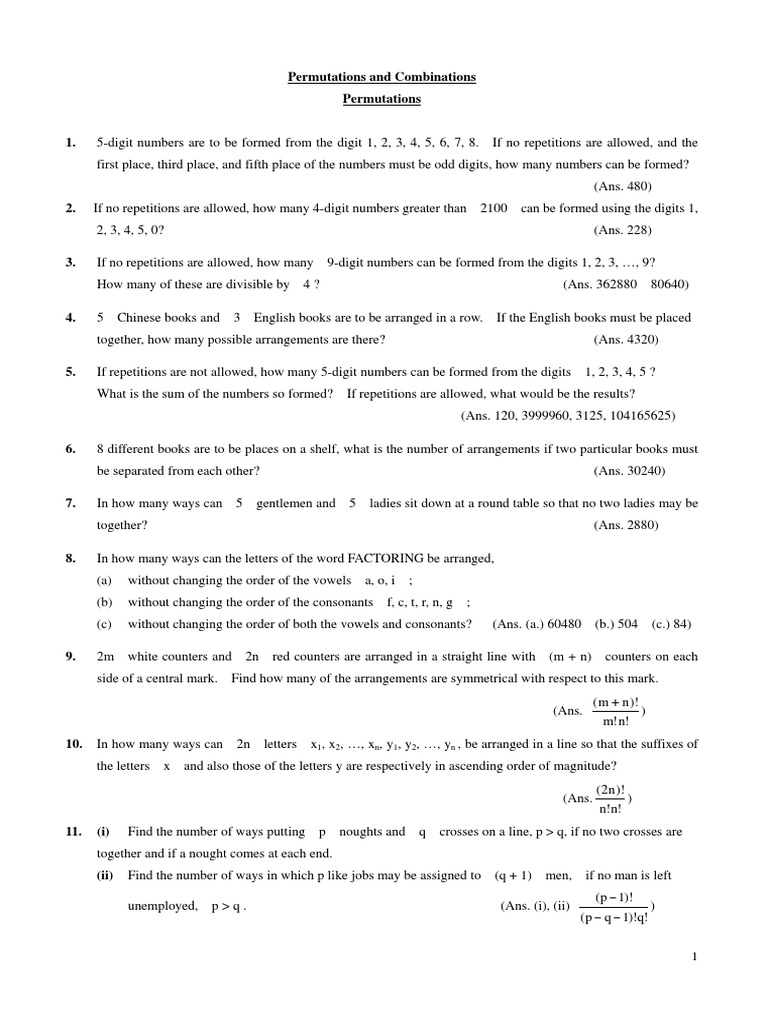 Permutations and Combinations exercise.pdf | Triangle | Geometry
