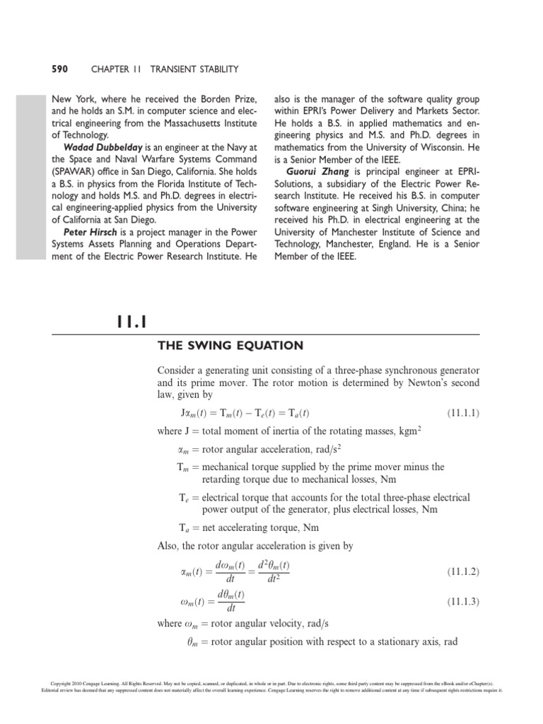 Swing Equation Rotation Around A Fixed Axis Torque