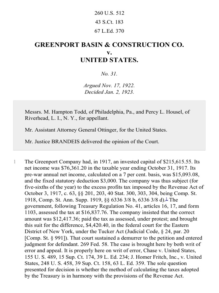 Greenport Basin & Constr. Co. v. United States, 260 U.S. 512 (1923