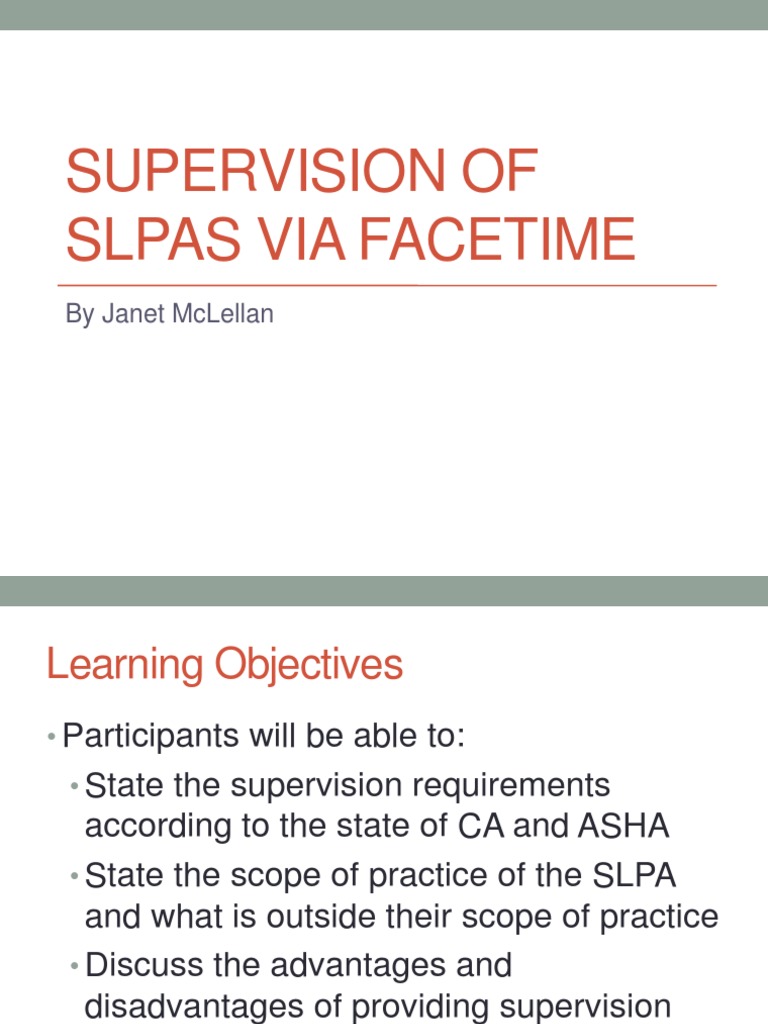 Supervision of SLPAs via FaceTime | PDF | Educational Assessment | Patient