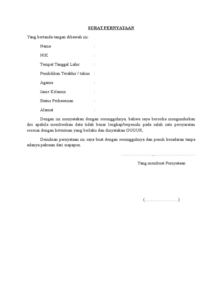 Contoh Surat Pernyataan Bersedia Mengundurkan Diri Apakah - IMAGESEE