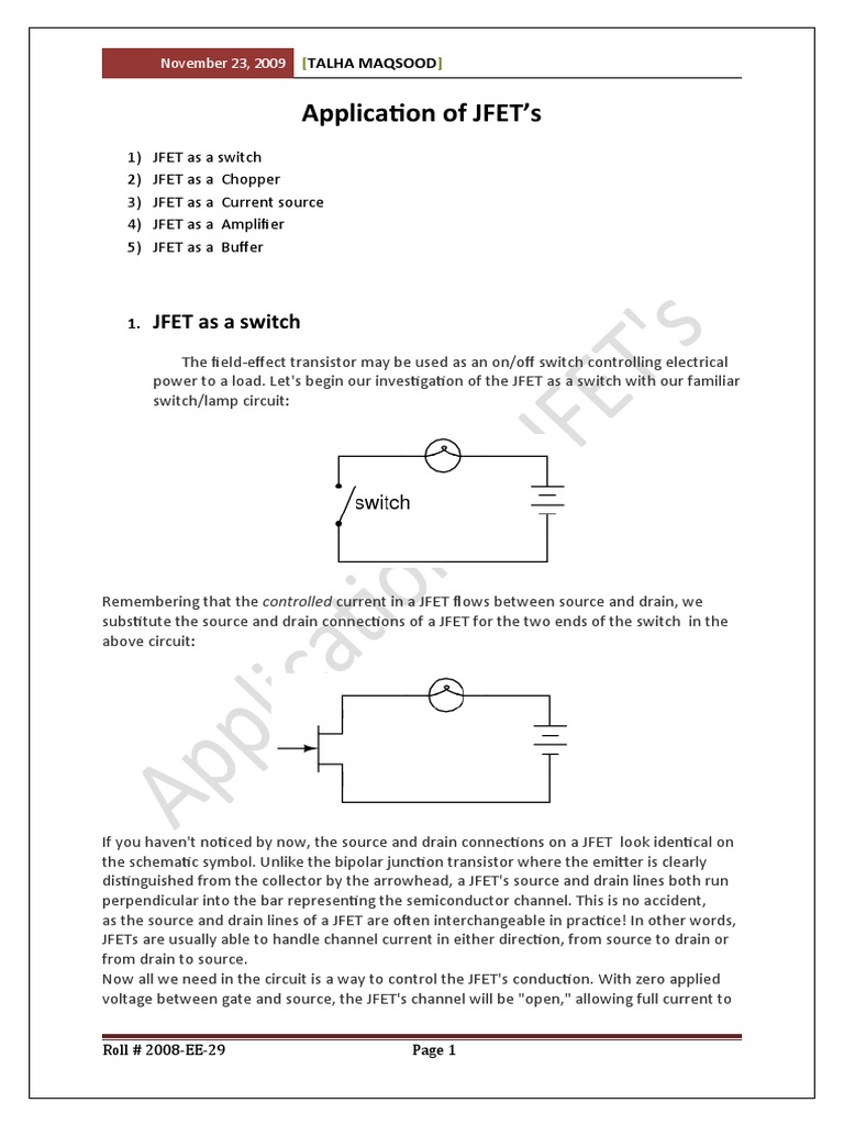 Application of JFET PDF Field Effect Transistor Amplifier