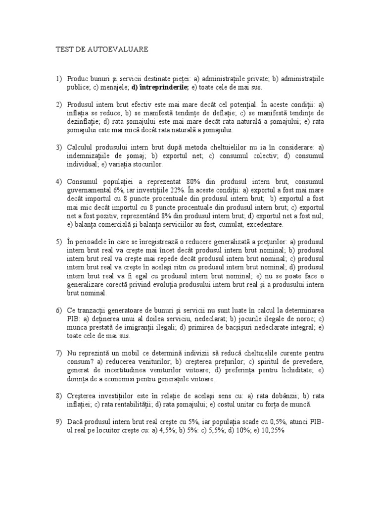 Test de Autoevaluare La Macroeconomie | PDF