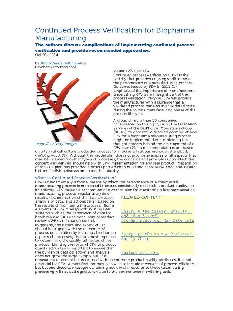 Continued Process Verification For Biopharma Manufacturing | PDF ...