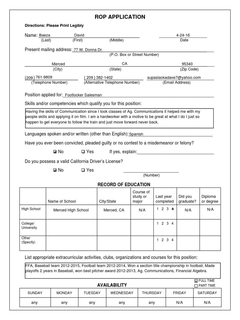 ROP Application Form Template | PDF | Career & Growth | Business