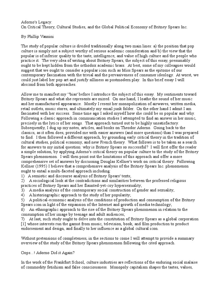 Adorno's Legacy PDF Theodor W. Adorno Critical Theory