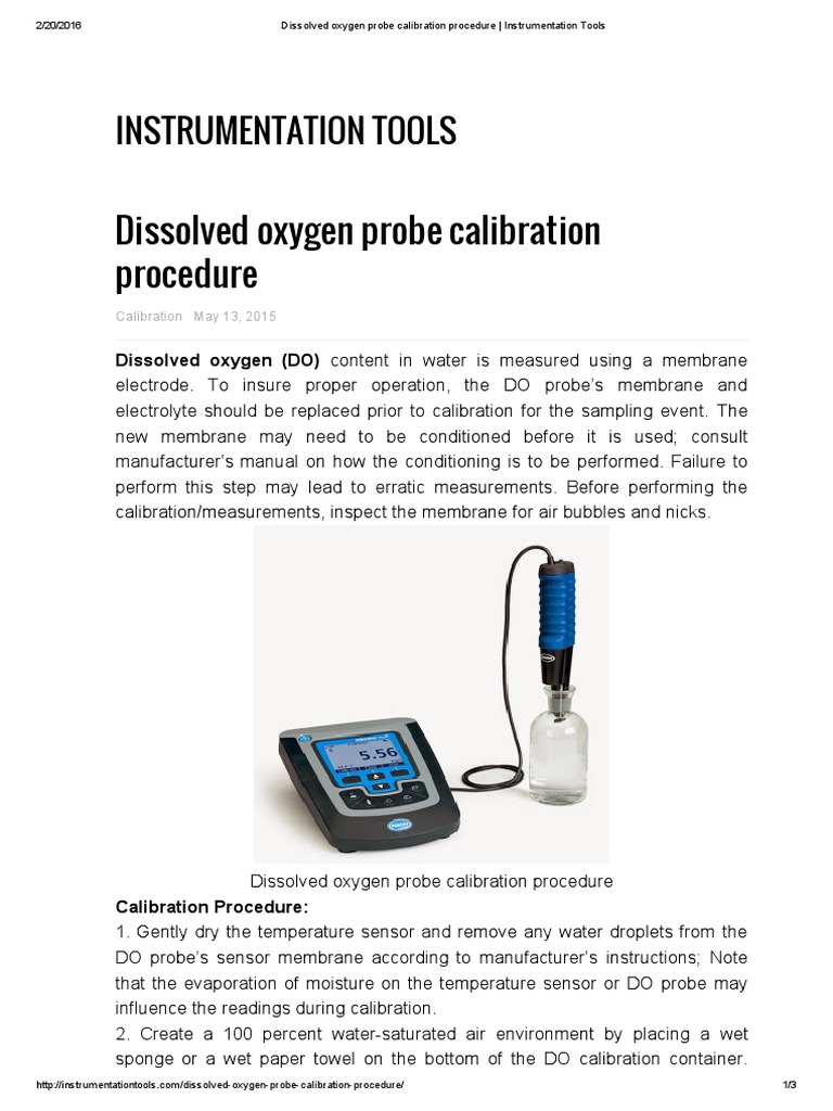 Dissolved Oxygen Probe Calibration Guide | PDF | Calibration | Evaporation