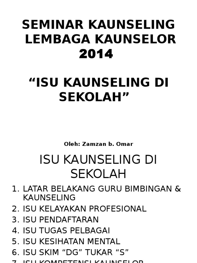 Isu Kaunseling Di Sekolah En Zamzan Omar Pdf
