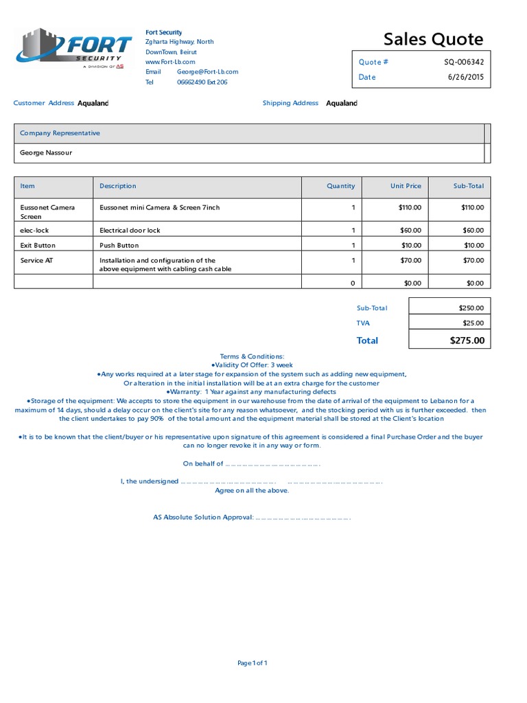 Sales Quote for Security Equipment | PDF