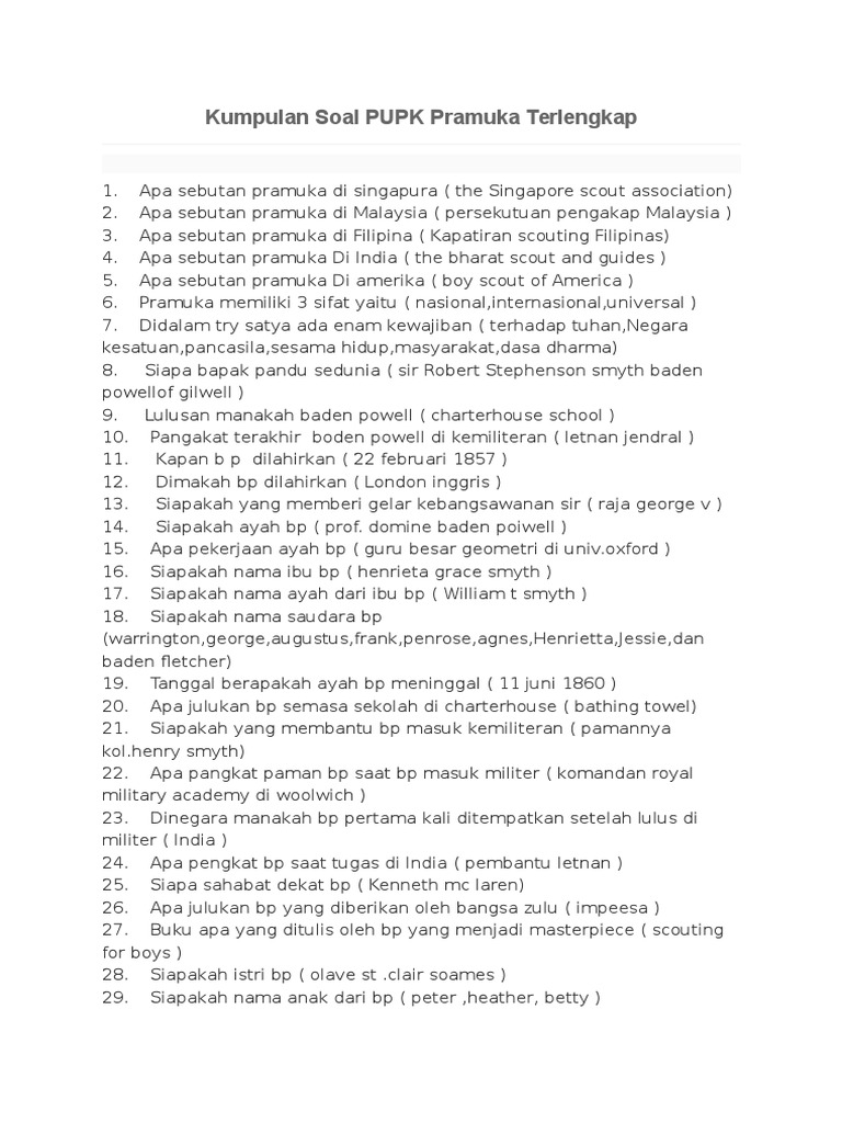 Kumpulan Soal PUPK Pramuka Terlengkap PDF