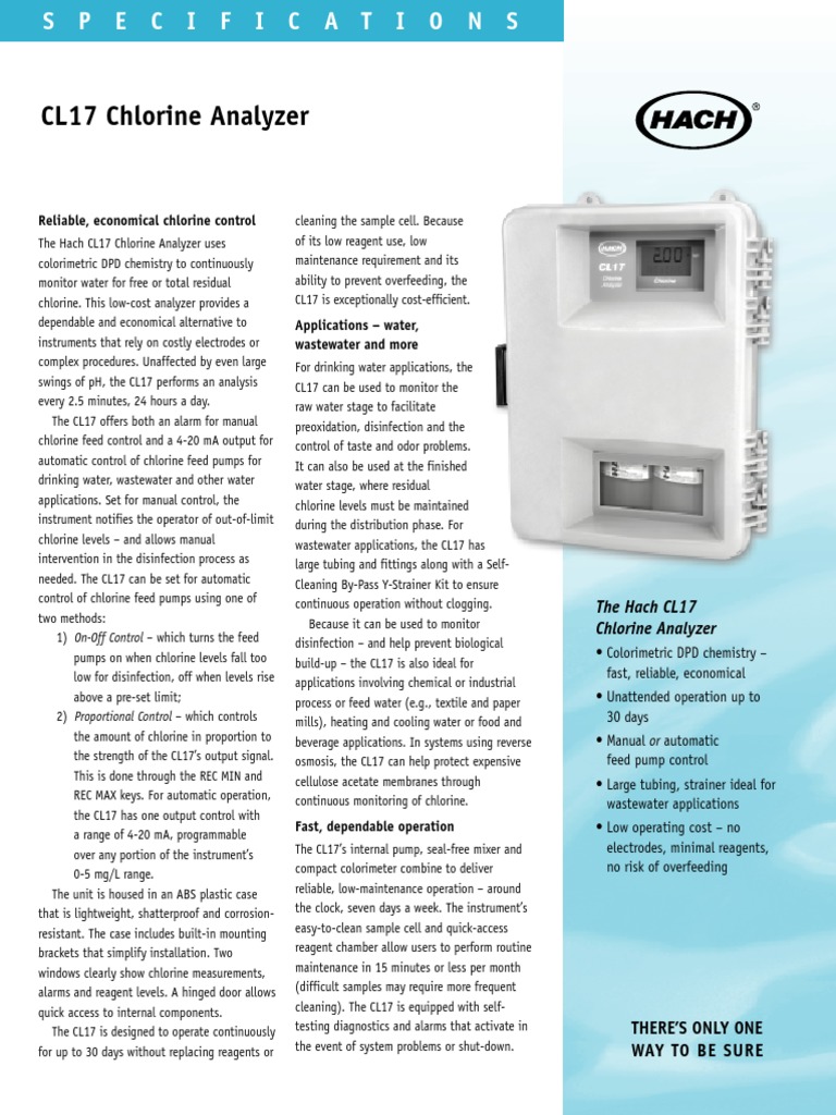 Hach Chlorine Analyzer CL17 Specifications Chlorine Switch