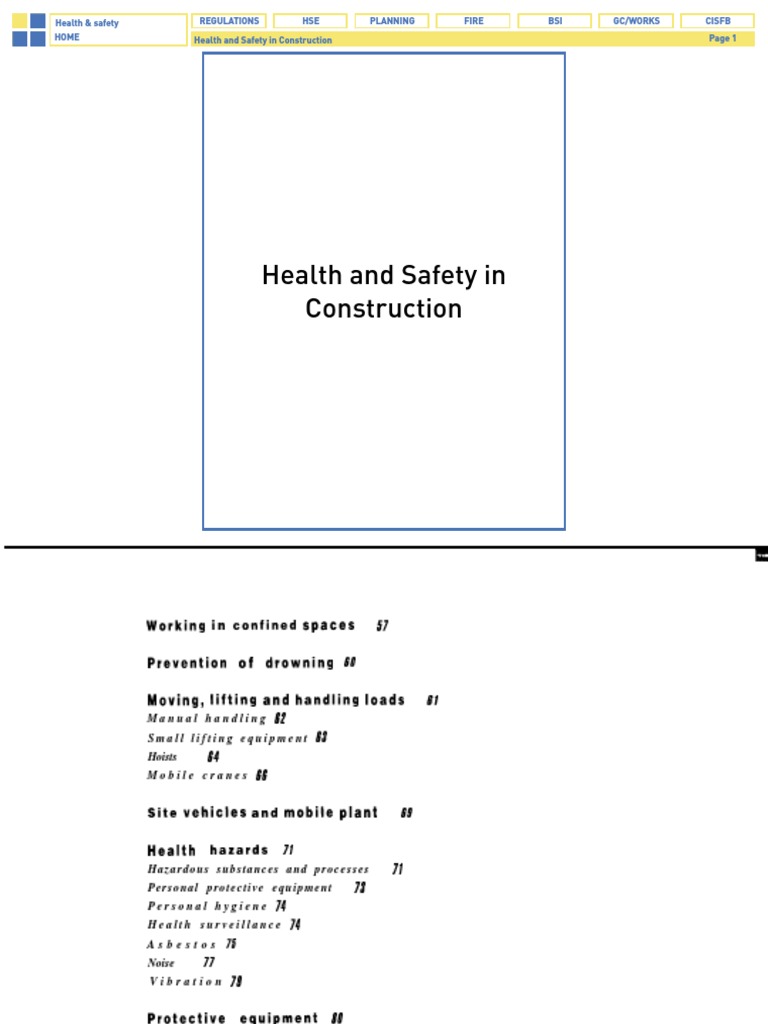 Health and Safety in Construction PDF Occupational Safety And