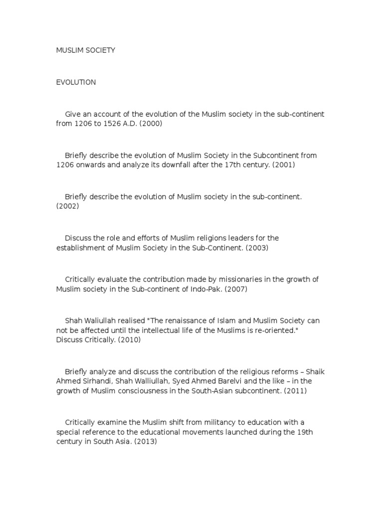 Evolution of Muslim Society in South Asia | PDF | Pakistan | Muhammad ...