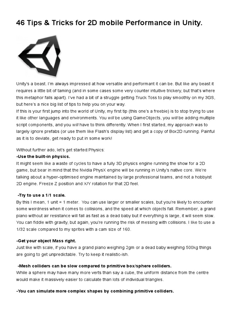 46 Tips for Optimizing Unity 2D Mobile | PDF | Texture Mapping | Unity ...