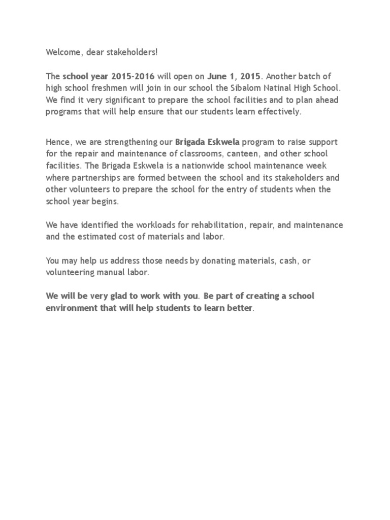 Brigada Eskwela Message Behavior Modification Learning
