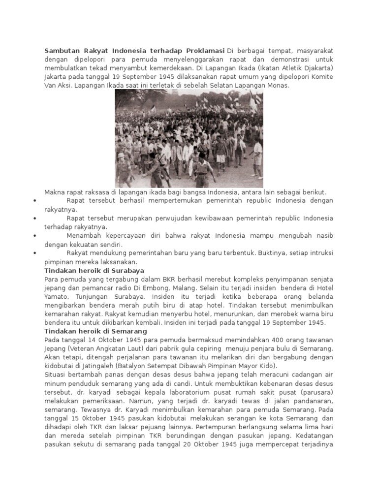 Sambutan Rakyat Indonesia Terhadap Proklamasi
