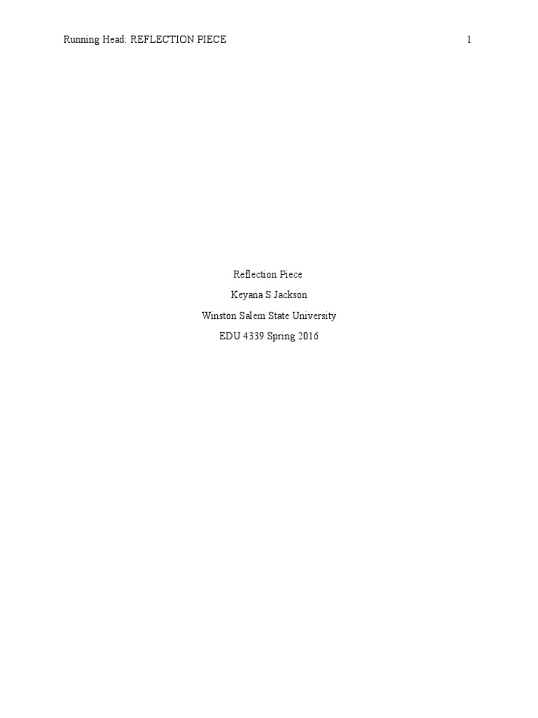 Reflection Piece | PDF | Teachers | Learning