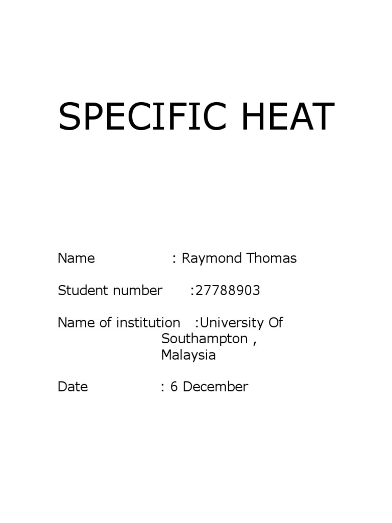 Specific Heat Lab report Heat Temperature