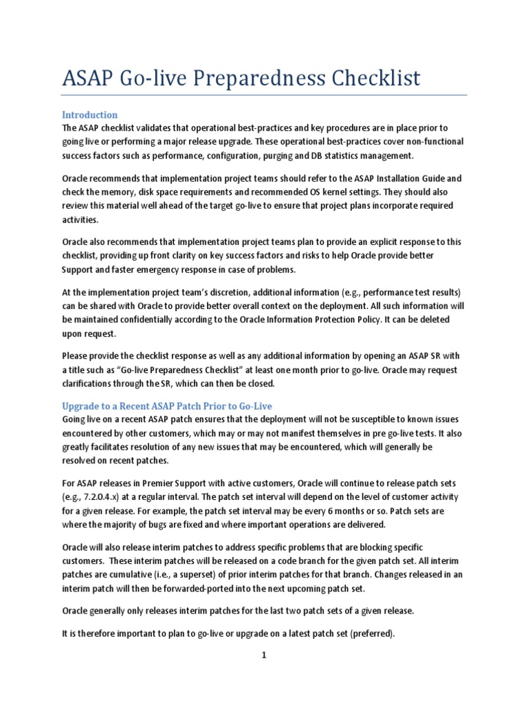 ASAP Go-live Checklist and Guidelines | PDF | Oracle Database | Backup